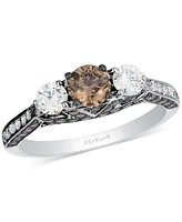 Le Vian Chocolate Diamond & Vanilla Diamond (1-3/8 ct. t.w.) Three Stone Ring in 14k White Gold