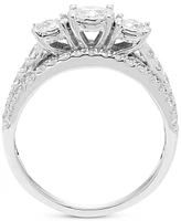 Diamond Three Stone Three Row Engagement Ring (1 ct. t.w.) in 14k White Gold