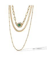Jessica Simpson Gold-Tone Layered Necklace with Green Gemstone Accent