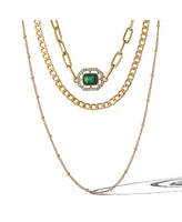 Jessica Simpson Gold-Tone Layered Necklace with Green Gemstone Accent