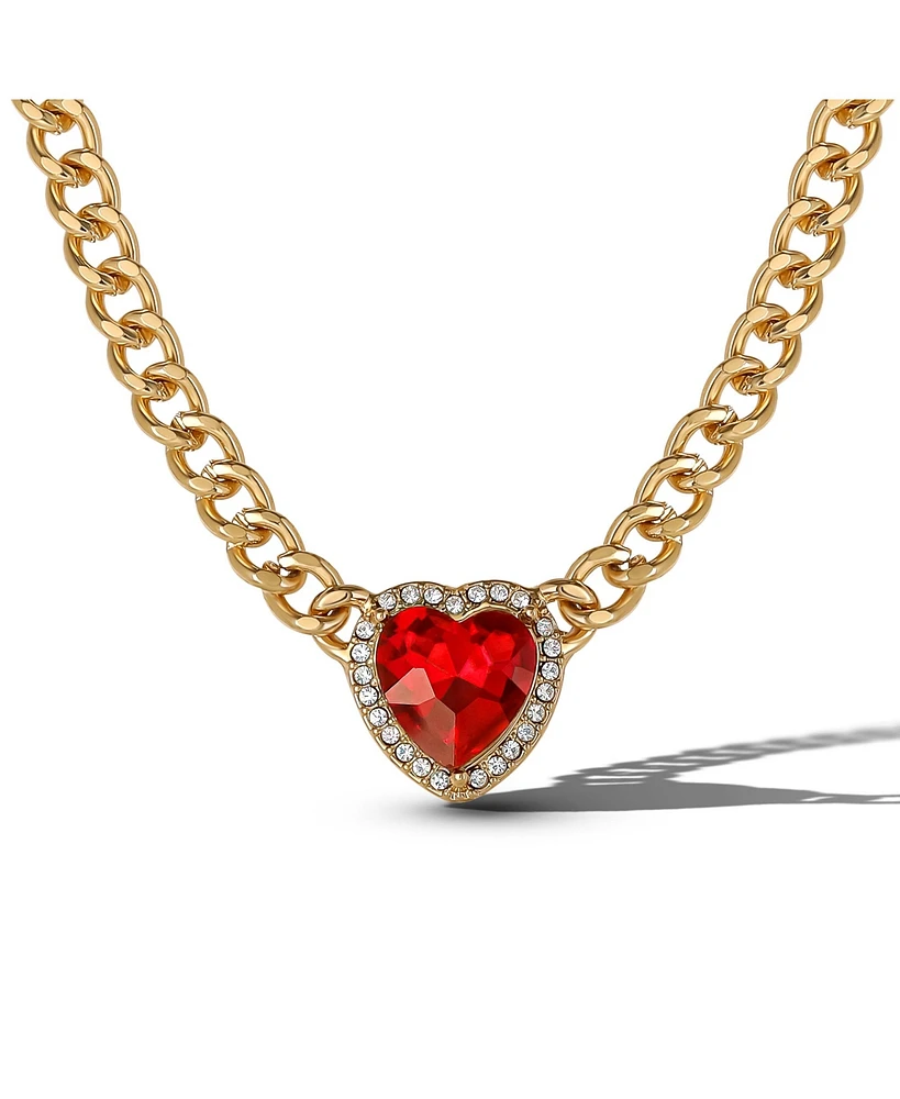 Jessica Simpson Gold-Tone Chain Necklace with Red Heart Gemstone