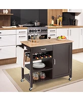 Gouun Kitchen Island Cart Rolling Serving Cart Wood Trolley