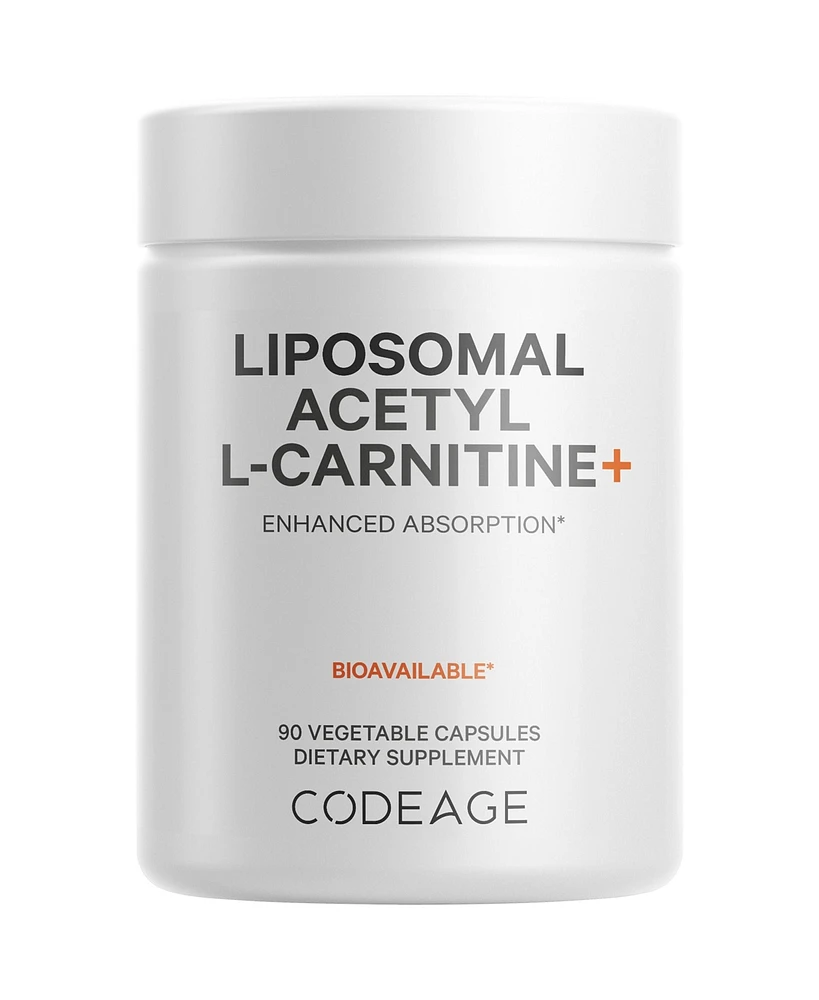 Codeage Liposomal Acetyl-l-Carnitine+ Supplement - 500 mg Acetyl-l-Carnitine per Serving - 3-Month Supply, Liposomal Delivery - Alcar Supplement