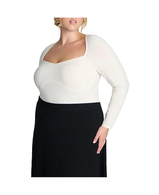 Eloquii Elements Women's Plus Size Sweetheart Neck Long Sleeve Top