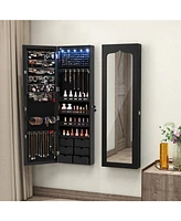 Gouun Lockable Wall Mounted Mirror Jewelry Armoire with 5 LEDs and 6 Drawers