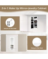 Gouun Lockable Wall Door Mounted Mirror Jewelry Cabinet w/Led Lights