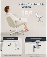 Slickblue Criss Cross Armless Office Chair with Wheels, Adjustable Height, Swivel Desk & Vanity Comfortable Cotton-Linen Seat