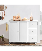 Costway Kitchen Island 2-Door Storage Cabinet Stainless Steel Top