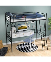 Gouun Metal Loft Twin Bed Frame Single High Loft Bed