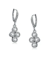 Genevive Sterling Silver White Gold Plated with Clear Cubic Zirconia Dangling Earrings