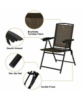 Gouun 2 Pieces Folding Sling Chairs with Smooth Armrests and Adjustable Back for Patio