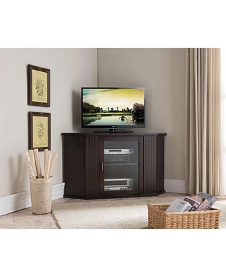 Kings Brand Furniture 47-Inch Walnut Wood Corner Tv Stand Entertainment Center With Cabinets Storage Shelves