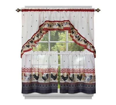 Kate Aurora Old Country Rooster Cottage Kitchen Curtain Tier & Swag Set