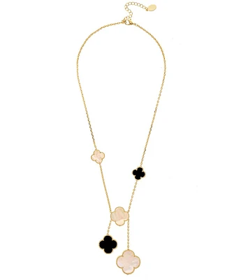 Rivka Friedman Mother of Pearl + Onyx Clover Station Y Necklace