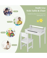 Gouun Wooden Kids Table and Chair Set with Storage and Paper Roll Holder