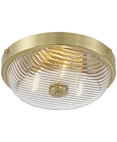 Regency Hill Carmine 12" Modern Flush-Mount Ceiling Light Fixture Kitchen Foyer Hallway Bowl Round Clear Brass Finish Glass Bedroom Bathroom Entryway