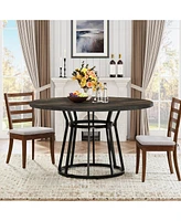 Tribesigns Round Dining Table for 4 People, Circle Room with Metal Base, 47.2-Inch Kitchen Dinner Living Din