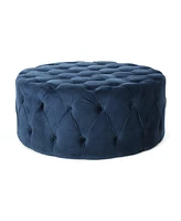 The Pop Home Velvet Round Ottoman with Button Tufting, Upholstered Footrest for Living Room-The