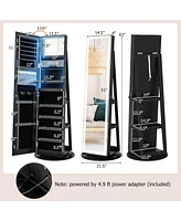Gouun Led Lighted Standing Jewelry Cabinet with Mirror, Storage Shelves, and Rotating Base