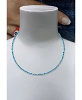 Etoielle Turquoise Bead Necklace with Gold Plated Rondels and Cz Accents Great for Layering Adjustable