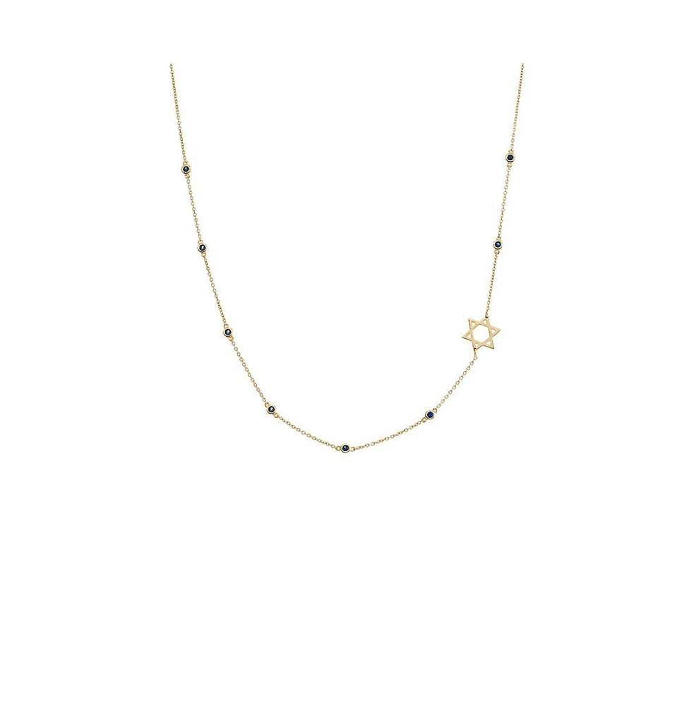 Sapphire Blue Bezel Star Of David Necklace 14K