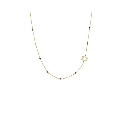 Sapphire Blue Bezel Star Of David Necklace 14K