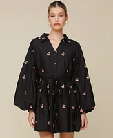 Avec Les Filles Women's Cotton Embroidered Ruffled-Hem Shirtdress