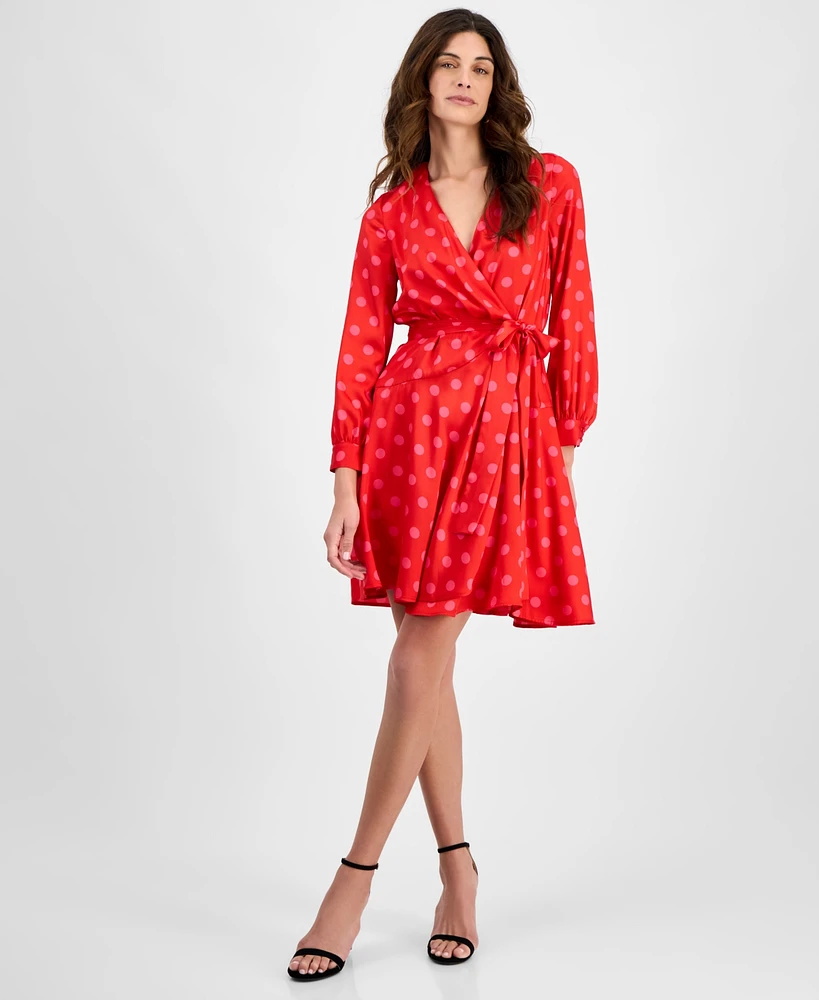 Anne Klein Women's Half-Wrap Polka-Dot A-Line Dress