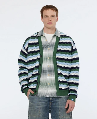 Scotch & Soda Men's Loose-Fit Crocheted Stripe Cardigan