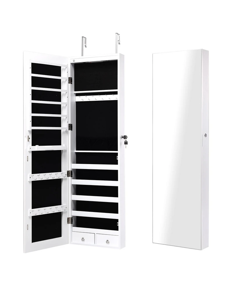 Gouun Wall and Door Mounted Mirrored Jewelry Cabinet with Lights