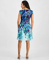 Connected Petite Printed Scuba Sleeveless Fit & Flare Dress