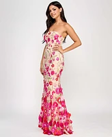 Say Yes Juniors' Embroidered Embellished 3D Floral Gown, Exclusively at Macy's