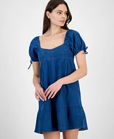 Planet Heart Juniors' Denim Puff-Sleeve Mini Dress