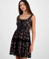 Planet Heart Juniors' Printed Sleeveless Corset Mini Dress
