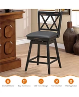 Gouun 2 Pieces 24 Inch Swivel Counter Height Barstool Set with Rubber Wood Legs