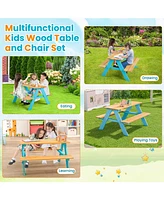 Gouun Children Outdoor Wooden Table with Bench Seats for Indoor and Outdoor Use