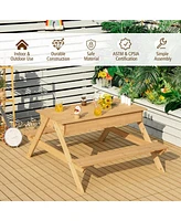 Gouun 3-in-1 Kids Picnic Table Wooden Outdoor Water Sand Table with Play Boxes