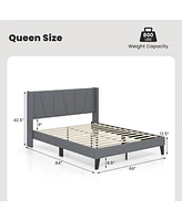 Gouun Queen Size Bed Frame with Wingback Headboard and Wood Slat Support-Queen Size
