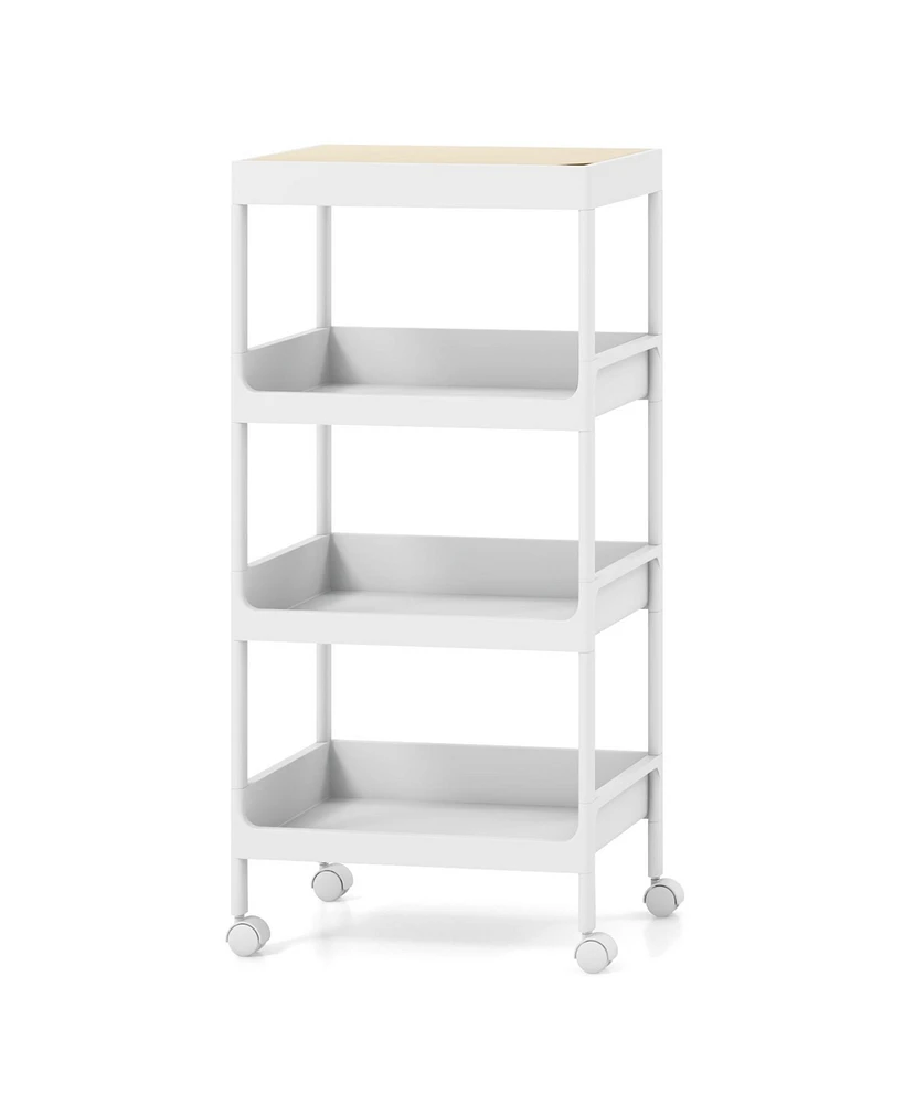Gouun 4 Tier Utility Rolling Cart with Detachable Tray Top and Locking Wheels-4-Tier