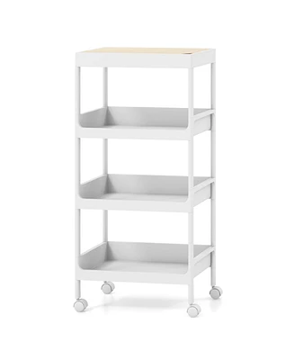Gouun 4 Tier Utility Rolling Cart with Detachable Tray Top and Locking Wheels-4-Tier