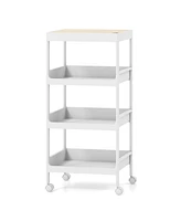 Gouun 4 Tier Utility Rolling Cart with Detachable Tray Top and Locking Wheels-4-Tier