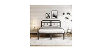 Slickblue California King Size Heavy-Duty Black Metal Platform Bed Frame with Headboard Support