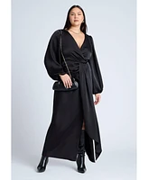 Eloquii Plus Satin Puff Sleeve Pleated Dress