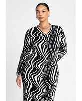 Eloquii Plus Size Long Sleeve Keyhole Intarsia Dress