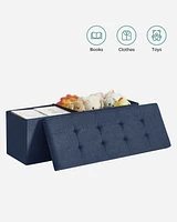 Slickblue Folding Storage Ottoman Bench with Wooden Divider, Foot Rest Stool and Chest