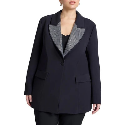 Eloquii Women's Plus Embellished Lapel Oversized Blazer