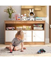 Kids Toy Storage Organizer Wooden Children Bookshelf Chest with Open Shelf