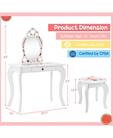Gouun 2 in 1 Children Pretend Makeup Vanity Set with Removable Mirror and Storage Drawer