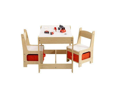 gaomon Kids Table and Chair Set, 4 in 1 Children Activity Table w/Storage, Removable Tabletop, Blackboard, 3-Piece Toddler Furniture Set for Art, Craf