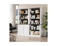 gaomon Tall Storage Bookcase with 3-Tier Open Shelves and Double Door, Roman Column Design and 4 Adjustable Lights